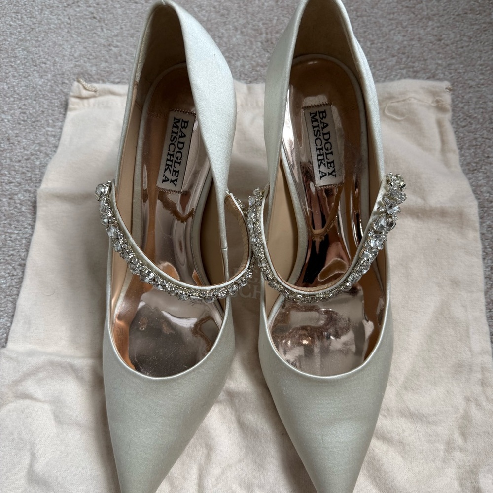 Badgley Mischka Satin Heels with Crystal Embellishment